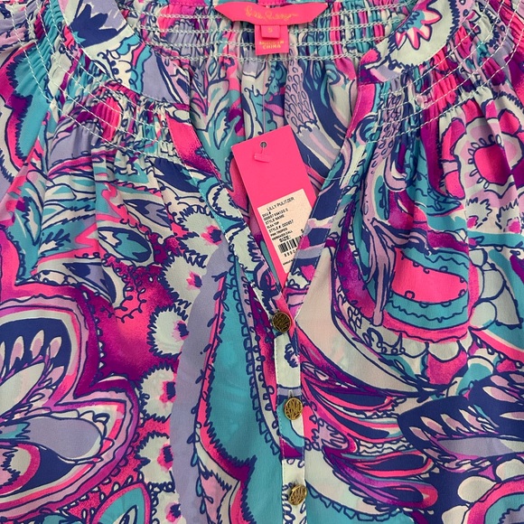 Lilly Pulitzer ELSA Blouse in Mermaids Call Silk Print, NWT, Sz. S - Picture 4 of 12